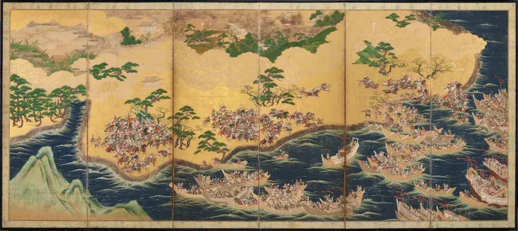 The Minamoto and Taira clans fighting in the Battle of Yashima