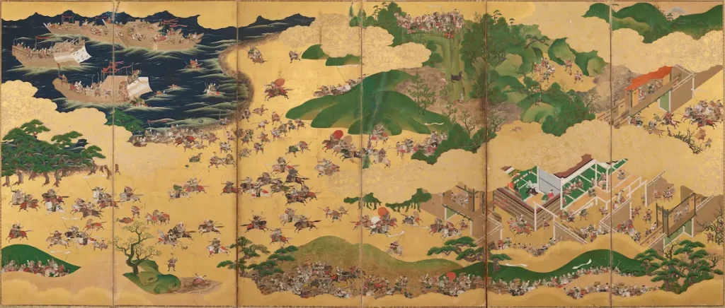 The Minamoto and Taira clans fighting in the Battle of Ichi-no-Tani