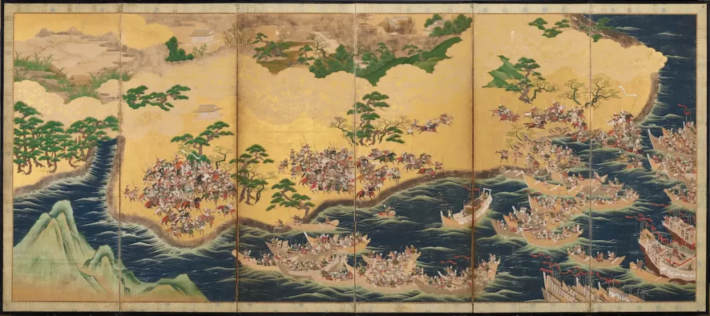 The Minamoto and Taira clans fighting in the Battle of Yashima