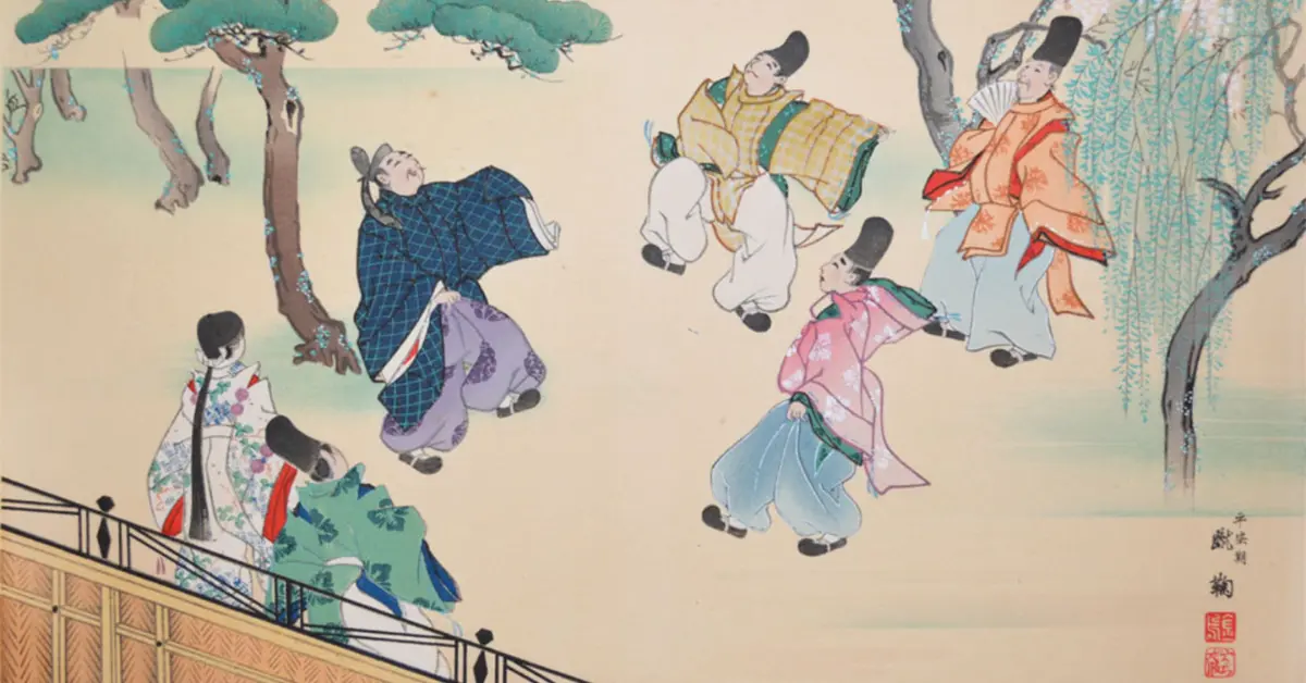 A group playing a game of kemari in Heian Period