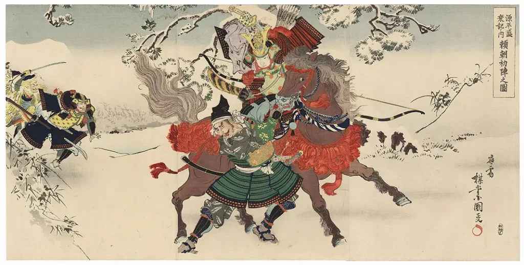 Minamoto no Yoritomo fighting enemy samurai