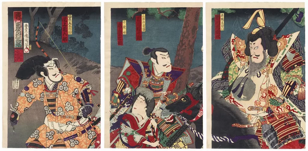 Japanese Woodblock Print of Taira no Masakado and Ghost Warriors