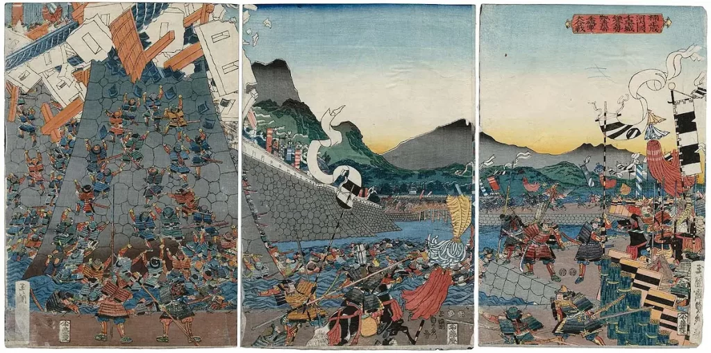 Kamakura Shogunate's forces attacking Kusunoki Masashige's Chihaya Castle