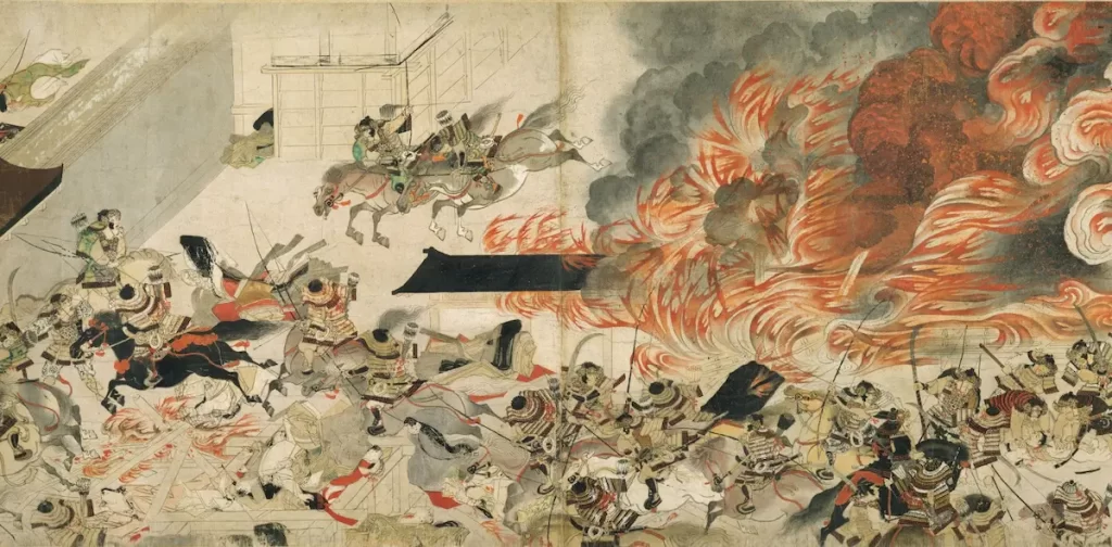 Burning down Sanjo Palace during the night raid