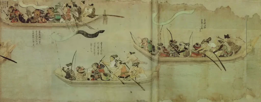 Japanese Samurai in their boats to engage the Mongol invaders