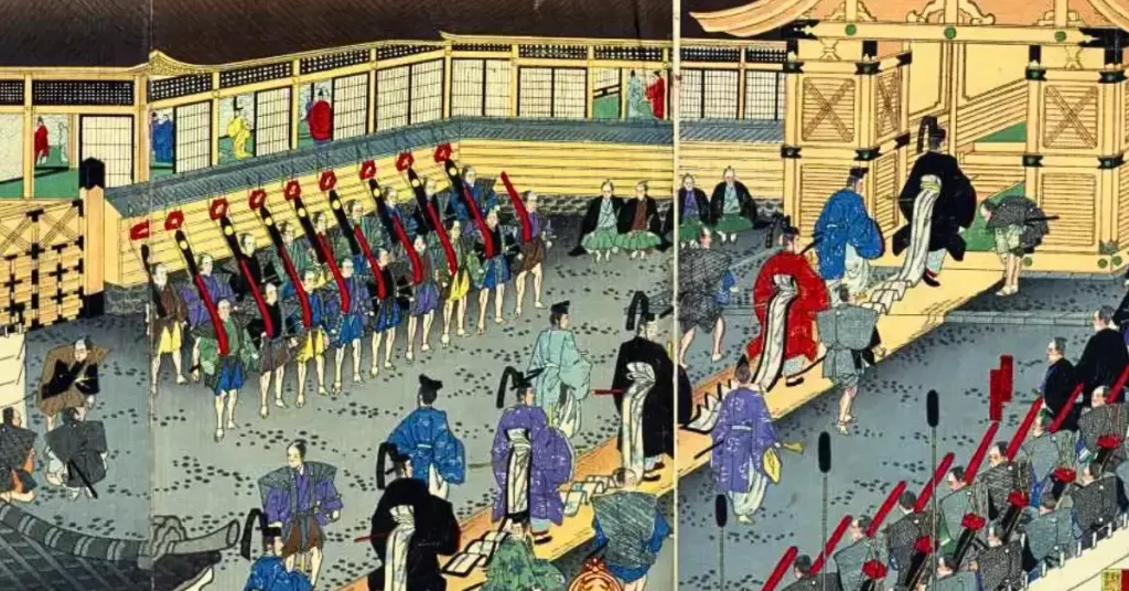A daimyo and his convoy returning to his residence