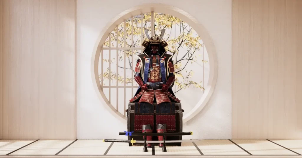 Samurai armor and sword set on display