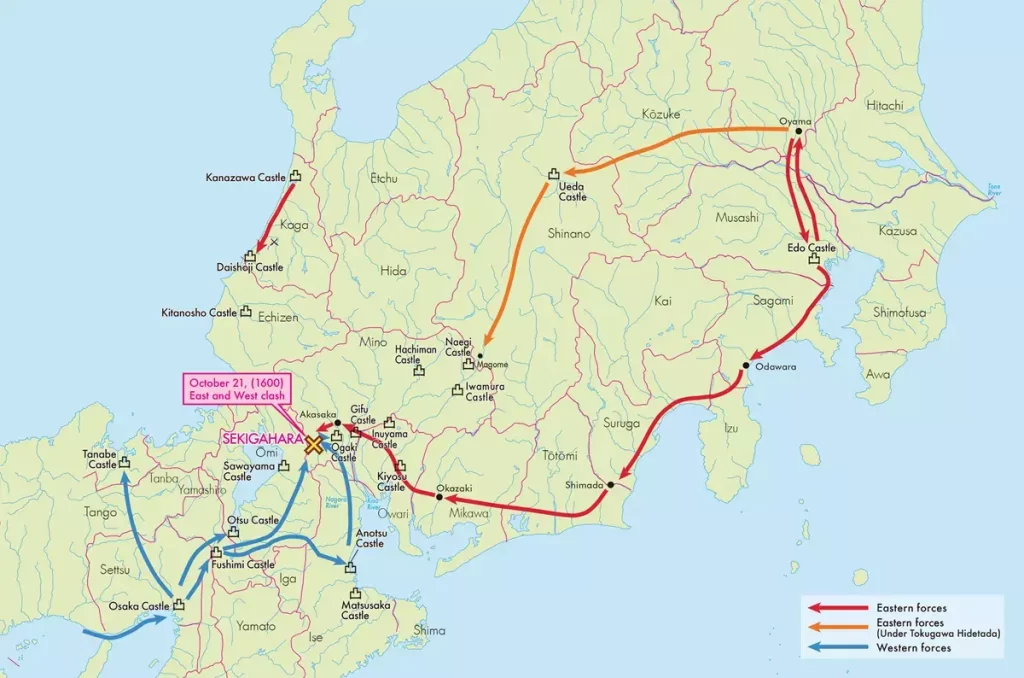 Movements of Eastern and Western forces toward Sekigahara