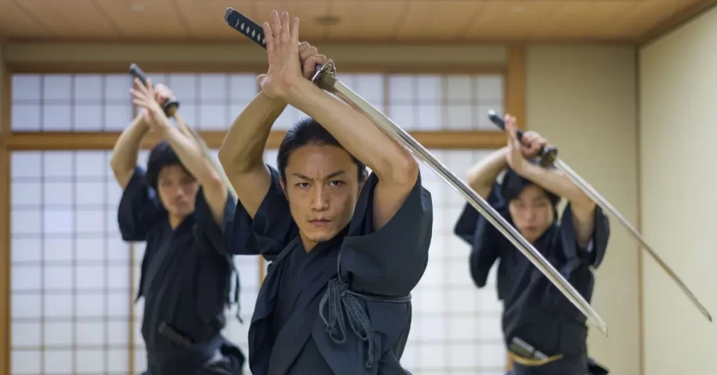Three samurai training with swords (1200x628)