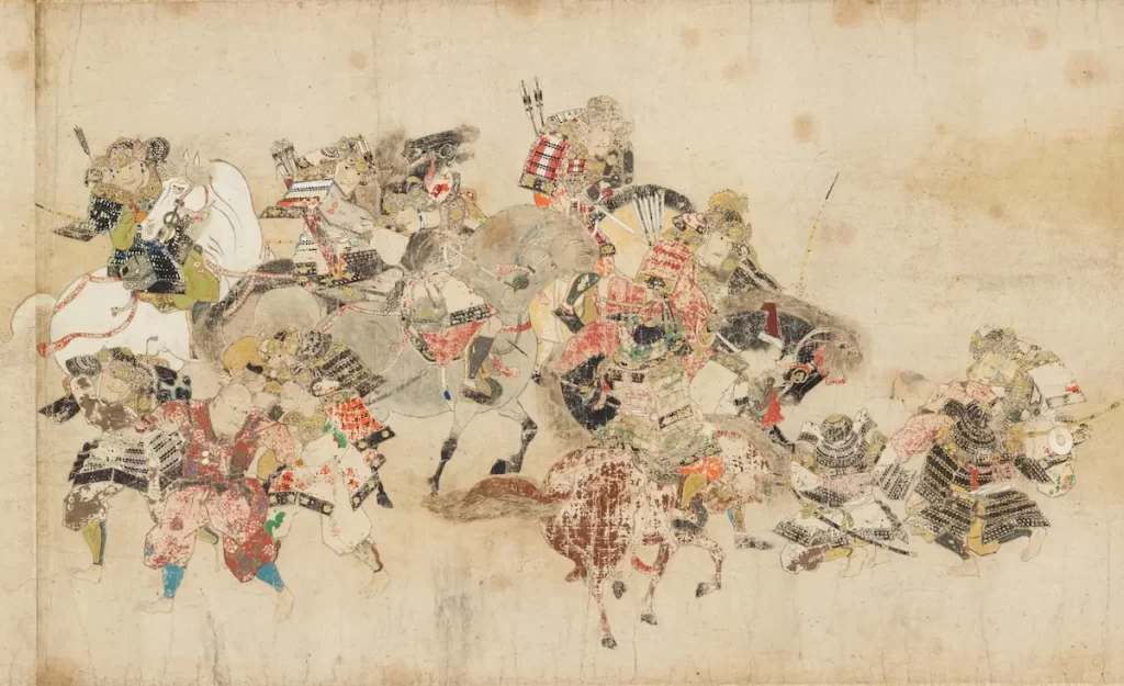 Minamoto no Yoshiiee's army defeating rival Kiyohara's army