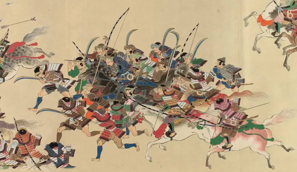Minamoto samurai rushing toward the gate